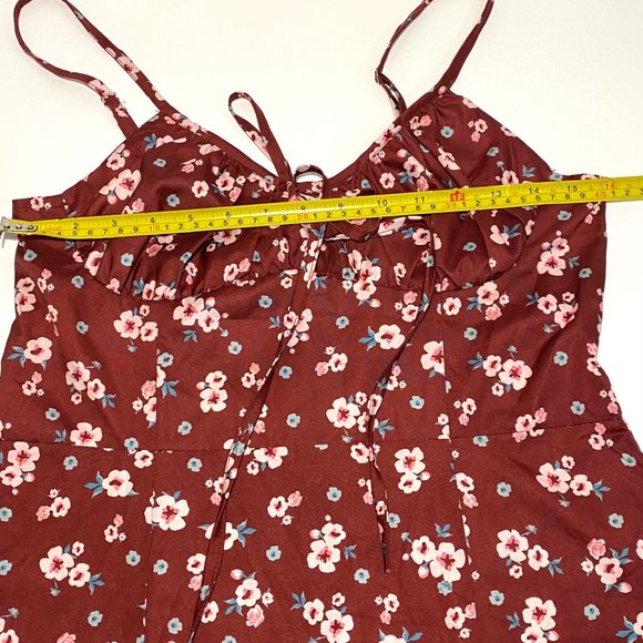 Cbr Burgundy Floral Print Back Zip Side Split Sleeveless Dress Women Size L - Picture 12 of 12